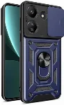 Xiaomi Poco C65 Kılıf Zırhlı Standlı Sürgülü Kamera Korumalı Sürgülü Vega Kapak - Mavi