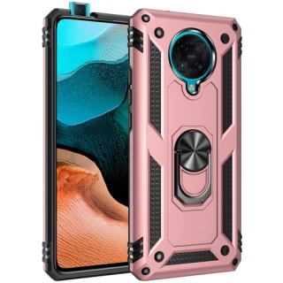 Xiaomi Poco F2 Pro Kılıf Silikon Zırhlı Standlı Yüzüklü Mıknatıslı Tank Kapak - Rose Gold
