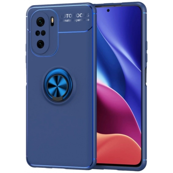 Xiaomi Poco F3 Kılıf Renkli Silikon Yüzüklü Standlı Auto Focus Ravel Kapak - Mavi