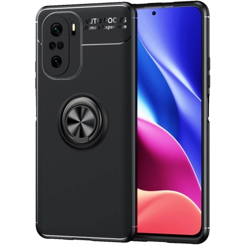 Xiaomi Poco F3 Kılıf Renkli Silikon Yüzüklü Standlı Auto Focus Ravel Kapak - Siyah