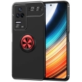 Xiaomi Poco F4 Kılıf Renkli Silikon Yüzüklü Standlı Auto Focus Ravel Kapak - Kırmızı - Siyah