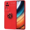 Xiaomi Poco F4 Kılıf Renkli Silikon Yüzüklü Standlı Auto Focus Ravel Kapak - Kırmızı