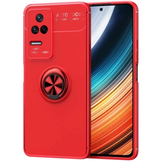 Xiaomi Poco F4 Kılıf Renkli Silikon Yüzüklü Standlı Auto Focus Ravel Kapak - Kırmızı