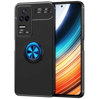 Xiaomi Poco F4 Kılıf Renkli Silikon Yüzüklü Standlı Auto Focus Ravel Kapak - Mavi - Siyah