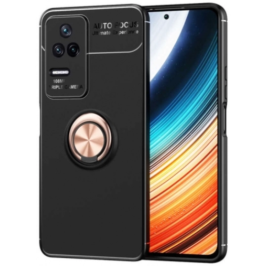 Xiaomi Poco F4 Kılıf Renkli Silikon Yüzüklü Standlı Auto Focus Ravel Kapak - Rose Gold