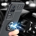 Xiaomi Poco F4 Kılıf Renkli Silikon Yüzüklü Standlı Auto Focus Ravel Kapak - Siyah