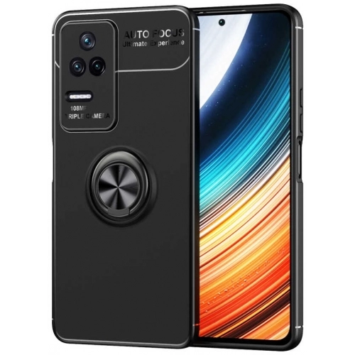 Xiaomi Poco F4 Kılıf Renkli Silikon Yüzüklü Standlı Auto Focus Ravel Kapak - Siyah