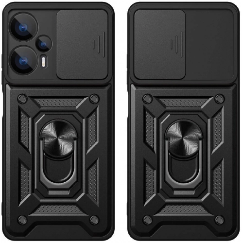 Xiaomi Poco F5 Kılıf Zırhlı Standlı Silikon Sürgülü Kamera Korumalı Tank Kapak - Mavi