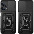 Xiaomi Poco F5 Kılıf Zırhlı Standlı Silikon Sürgülü Kamera Korumalı Tank Kapak - Siyah