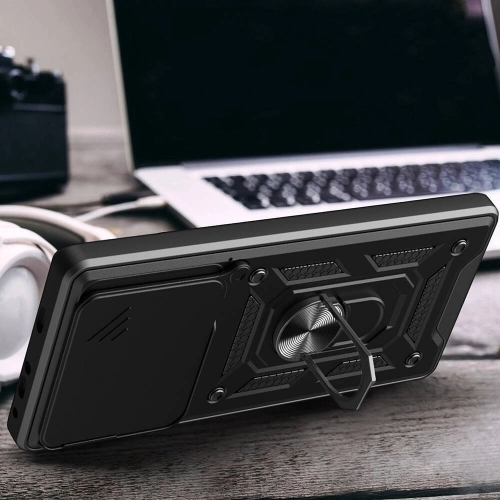 Xiaomi Poco F6 Pro Kılıf Zırhlı Standlı Silikon Sürgülü Kamera Korumalı Tank Kapak - Mavi