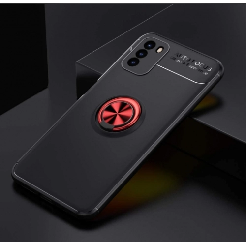 Xiaomi Poco M3 Kılıf Renkli Silikon Yüzüklü Standlı Auto Focus Ravel Kapak - Kırmızı - Siyah