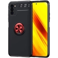 Xiaomi Poco M3 Kılıf Renkli Silikon Yüzüklü Standlı Auto Focus Ravel Kapak - Kırmızı - Siyah