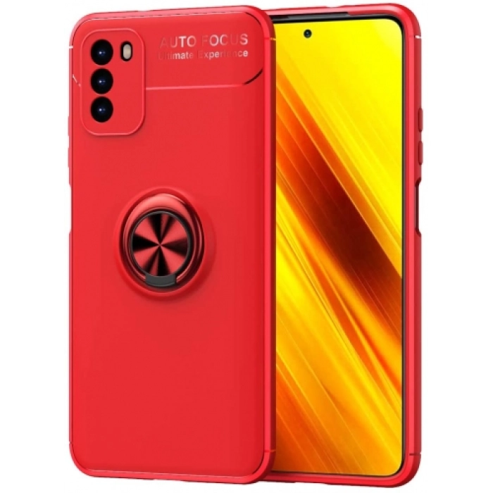 Xiaomi Poco M3 Kılıf Renkli Silikon Yüzüklü Standlı Auto Focus Ravel Kapak - Kırmızı