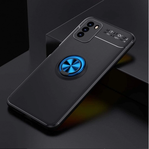 Xiaomi Poco M3 Kılıf Renkli Silikon Yüzüklü Standlı Auto Focus Ravel Kapak - Mavi - Siyah