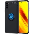 Xiaomi Poco M3 Kılıf Renkli Silikon Yüzüklü Standlı Auto Focus Ravel Kapak - Mavi - Siyah