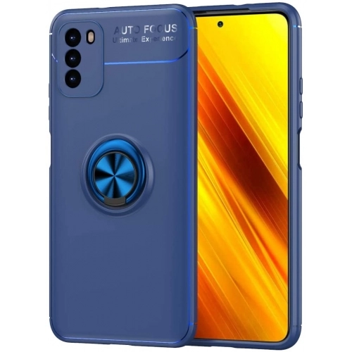 Xiaomi Poco M3 Kılıf Renkli Silikon Yüzüklü Standlı Auto Focus Ravel Kapak - Mavi