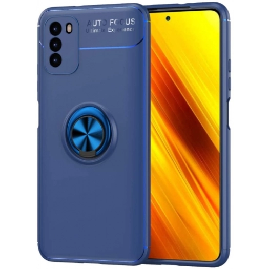 Xiaomi Poco M3 Kılıf Renkli Silikon Yüzüklü Standlı Auto Focus Ravel Kapak - Mavi