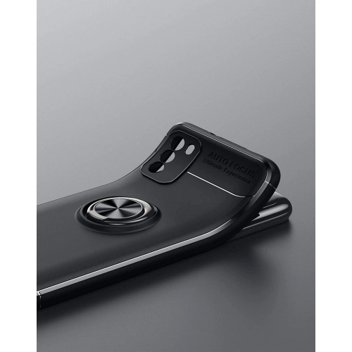Xiaomi Poco M3 Kılıf Renkli Silikon Yüzüklü Standlı Auto Focus Ravel Kapak - Siyah