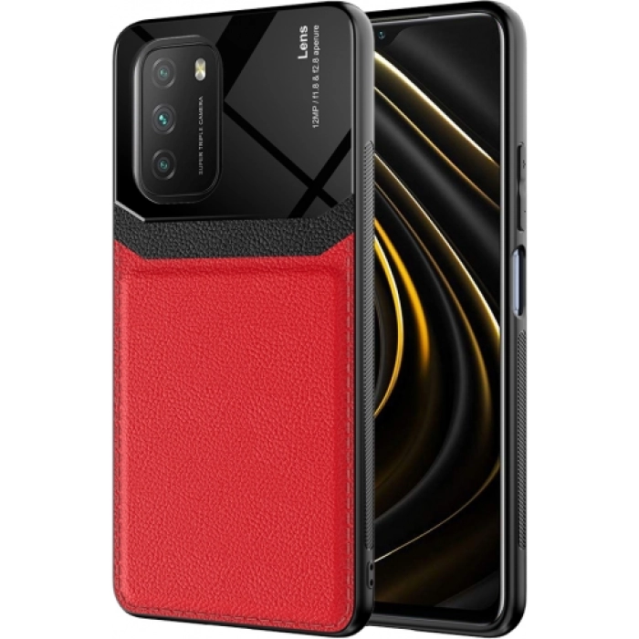 Xiaomi Poco M3 Kılıf Deri Görünümlü Emiks Kapak - Kırmızı