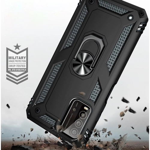 Xiaomi Poco M3 Kılıf Silikon Zırhlı Standlı Yüzüklü Mıknatıslı Tank Kapak - Gold