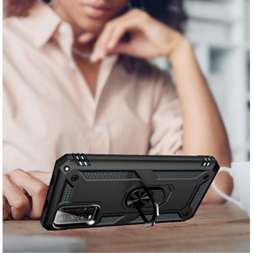 Xiaomi Poco M3 Kılıf Silikon Zırhlı Standlı Yüzüklü Mıknatıslı Tank Kapak - Kırmızı