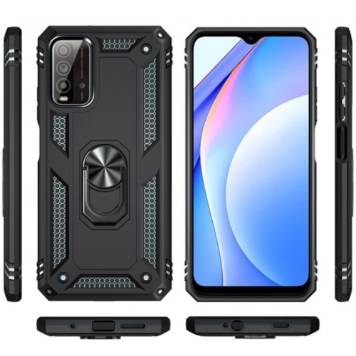 Xiaomi Poco M3 Kılıf Silikon Zırhlı Standlı Yüzüklü Mıknatıslı Tank Kapak - Rose Gold