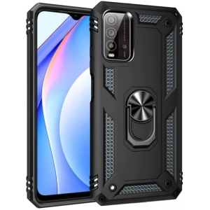 Xiaomi Poco M3 Kılıf Silikon Zırhlı Standlı Yüzüklü Mıknatıslı Tank Kapak - Siyah