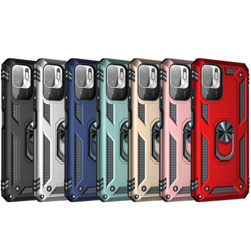 Xiaomi Poco M3 Pro Kılıf Silikon Zırhlı Standlı Yüzüklü Mıknatıslı Tank Kapak - Siyah