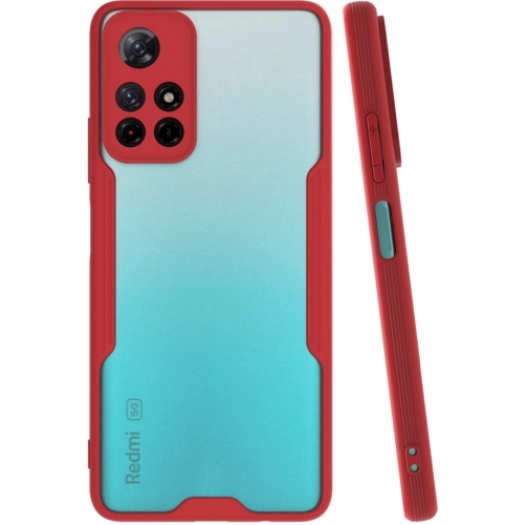 Xiaomi Poco M4 Pro 5G Kılıf Renkli Silikon Kamera Lens Korumalı Şeffaf Parfe Kapak - Kırmızı