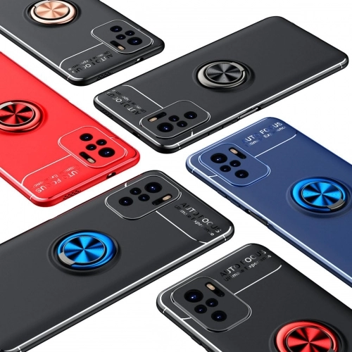 Xiaomi Poco M5s Kılıf Renkli Silikon Yüzüklü Standlı Auto Focus Ravel Kapak - Kırmızı - Siyah
