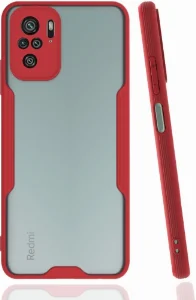 Xiaomi Poco M5s Kılıf Kamera Lens Korumalı Arkası Şeffaf Silikon Kapak - Kırmızı
