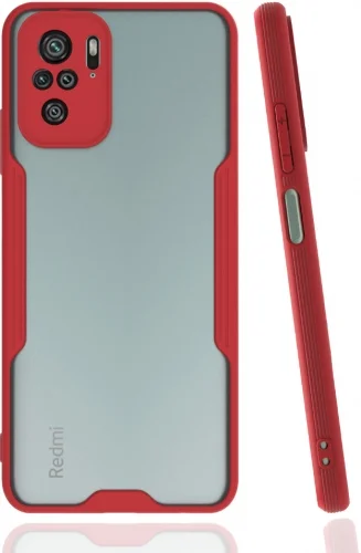 Xiaomi Poco M5s Kılıf Kamera Lens Korumalı Arkası Şeffaf Silikon Kapak - Kırmızı