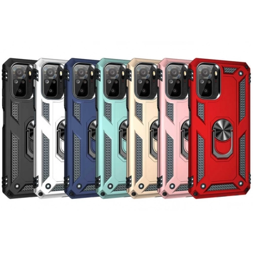 Xiaomi Poco M5s Kılıf Silikon Zırhlı Standlı Yüzüklü Mıknatıslı Tank Kapak - Gold