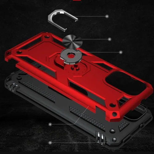 Xiaomi Poco M5s Kılıf Zırhlı Standlı Mıknatıslı Tank Kapak - Kırmızı