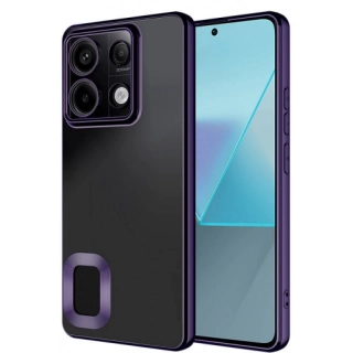 Xiaomi Poco M6 Pro 4G Kılıf Kamera Lens Korumalı Şeffaf Renkli Logo Gösteren Parlak Kapak - Koyu Mor