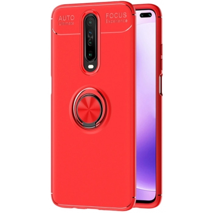 Xiaomi Poco X2 Kılıf Renkli Silikon Yüzüklü Standlı Auto Focus Ravel Kapak - Kırmızı