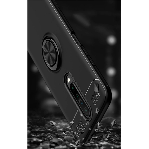 Xiaomi Poco X2 Kılıf Renkli Silikon Yüzüklü Standlı Auto Focus Ravel Kapak - Mavi - Siyah