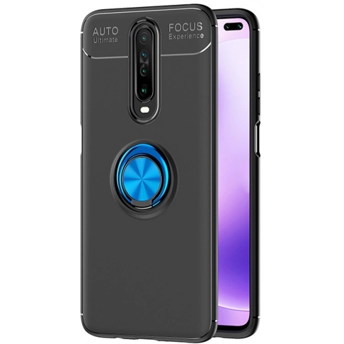 Xiaomi Poco X2 Kılıf Renkli Silikon Yüzüklü Standlı Auto Focus Ravel Kapak - Mavi - Siyah