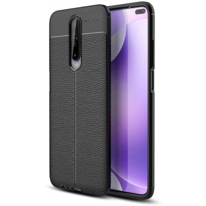 Xiaomi Poco X2 Kılıf Deri Görünümlü Lüks Parmak İzi Bırakmaz Niss Silikon Kapak - Siyah