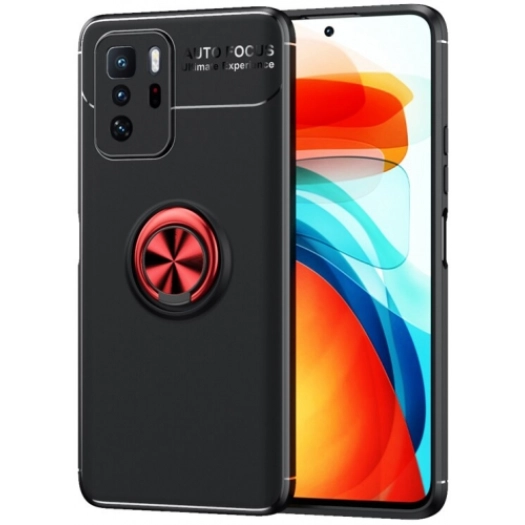 Xiaomi Poco X3 GT Kılıf Renkli Silikon Yüzüklü Standlı Auto Focus Ravel Kapak - Kırmızı - Siyah