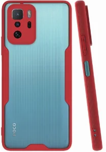 Xiaomi Poco X3 GT Kılıf Kamera Lens Korumalı Arkası Şeffaf Silikon Kapak - Kırmızı