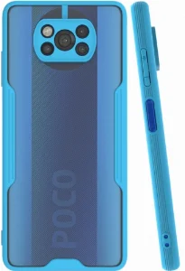 Xiaomi Poco X3 Kılıf Kamera Lens Korumalı Arkası Şeffaf Silikon Kapak - Mavi
