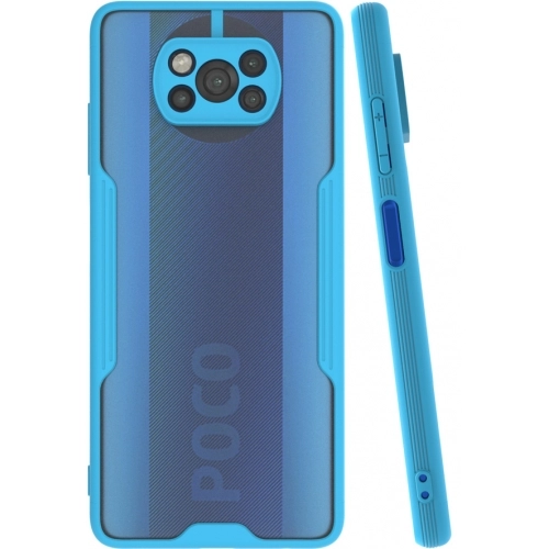 Xiaomi Poco X3 NFC Kılıf Renkli Silikon Kamera Lens Korumalı Şeffaf Parfe Kapak - Mavi
