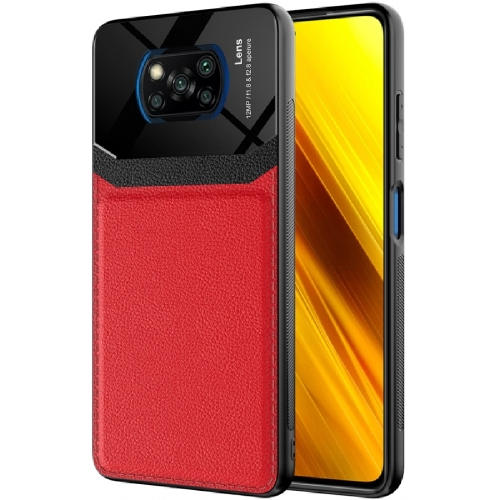 Xiaomi Poco X3 NFC Kılıf Deri Görünümlü Emiks Kapak - Kırmızı