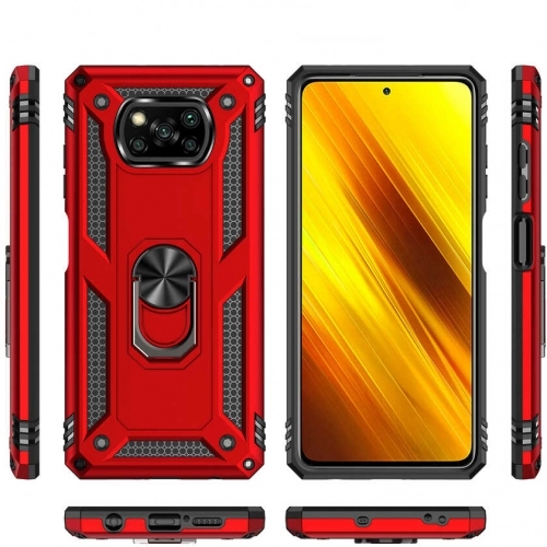 Xiaomi Poco X3 NFC Kılıf Silikon Zırhlı Standlı Yüzüklü Mıknatıslı Tank Kapak - Siyah