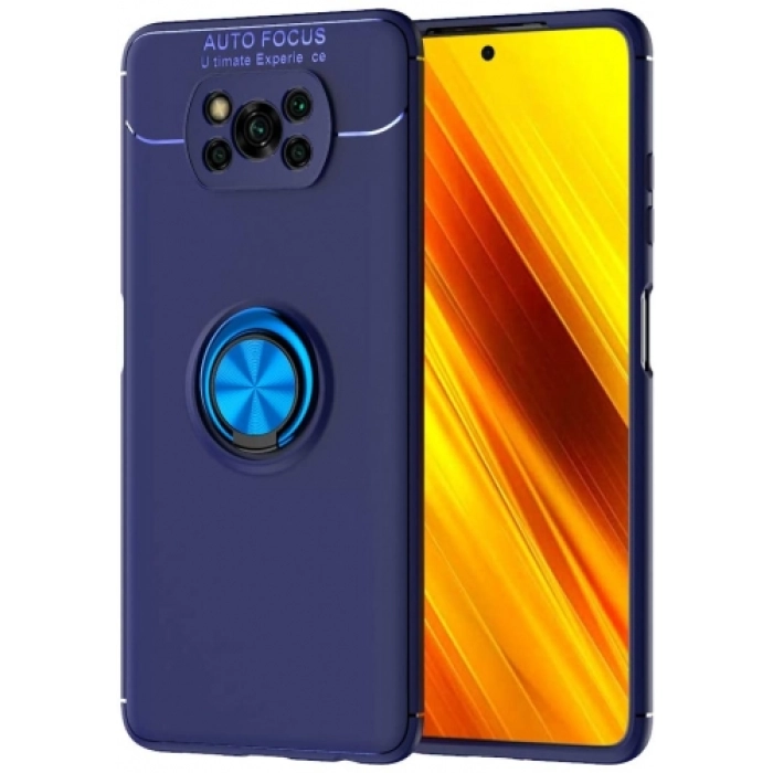 Xiaomi Poco X3 Pro Kılıf Renkli Silikon Yüzüklü Standlı Auto Focus Ravel Kapak - Mavi