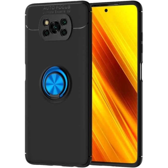 Xiaomi Poco X3 Pro Kılıf Renkli Silikon Yüzüklü Standlı Auto Focus Ravel Kapak - Mavi - Siyah