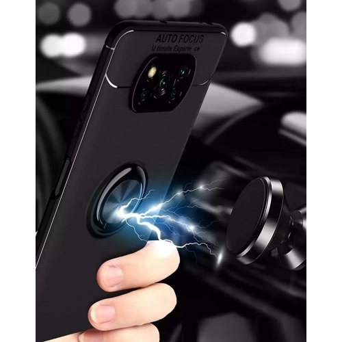 Xiaomi Poco X3 Pro Kılıf Renkli Silikon Yüzüklü Standlı Auto Focus Ravel Kapak - Siyah