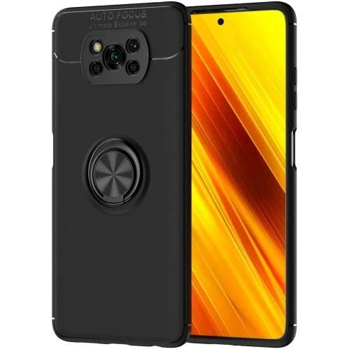 Xiaomi Poco X3 Pro Kılıf Renkli Silikon Yüzüklü Standlı Auto Focus Ravel Kapak - Siyah
