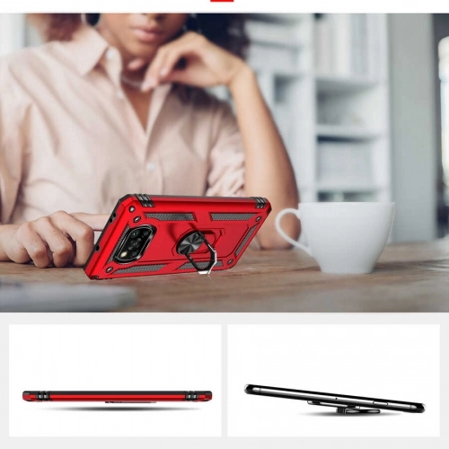 Xiaomi Poco X3 Pro Kılıf Silikon Zırhlı Standlı Yüzüklü Mıknatıslı Tank Kapak - Kırmızı